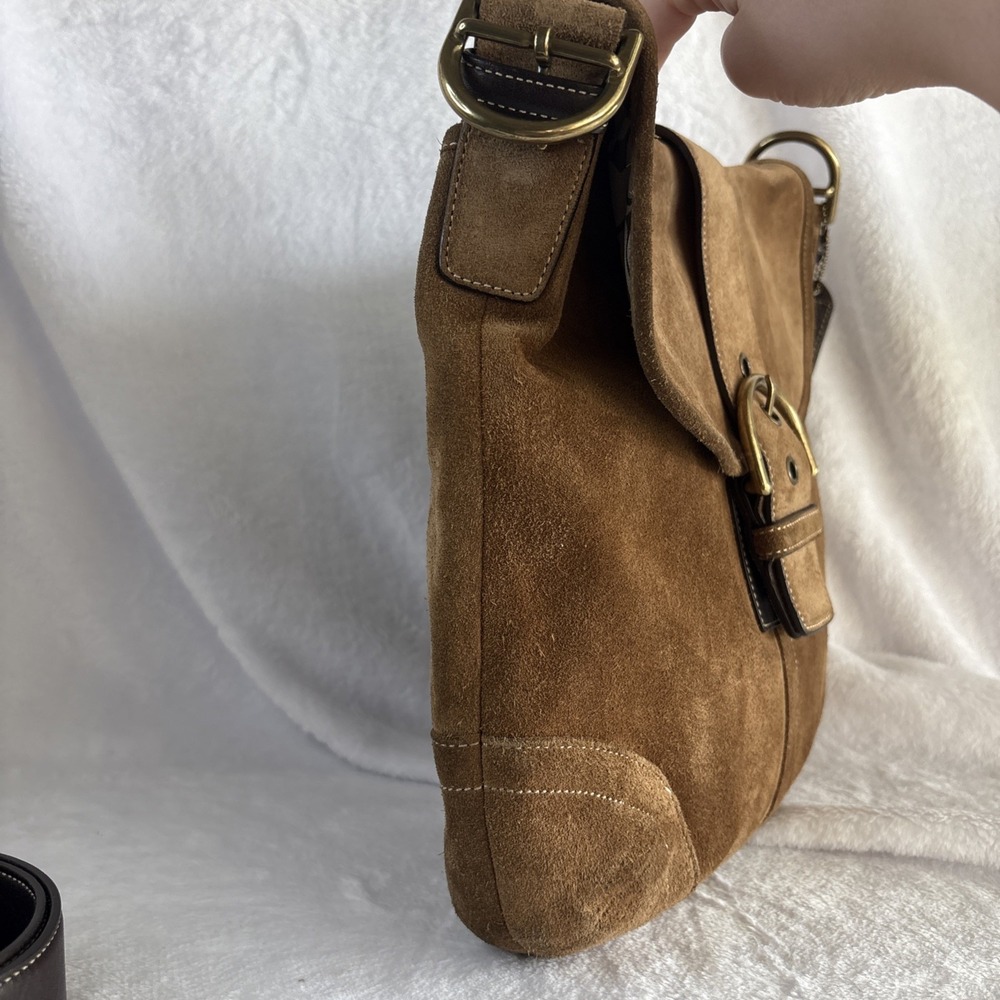 COACH Soho Handbag Brown Tan Suede Leather Hobo Crossbody Shoulder Bag - Picture 6 of 16